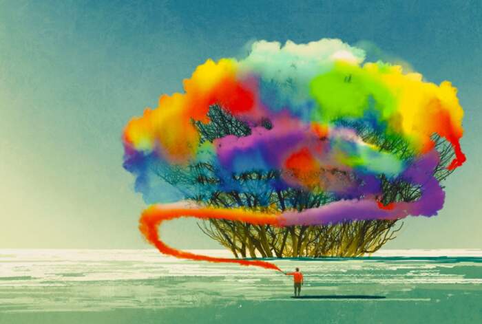Digital Print man draws abstract tree with colorful smoke flareillustration painting46375090 Wallpaper Carpets Distributors