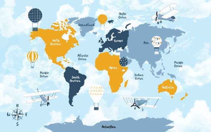 World20Map20Cute20Planes20Air20Balloons20Childrens20Map20Design20Wallpaper20America20Europa20Asia20Africa20Australia20Arctica20180204383jpg Wallpaper Carpets Distributors